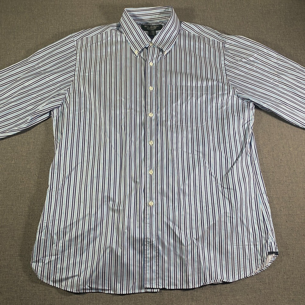Brooks Brothers Country Club Egyptian Cotton Slim Plaid Button Shirt Men XL Blue